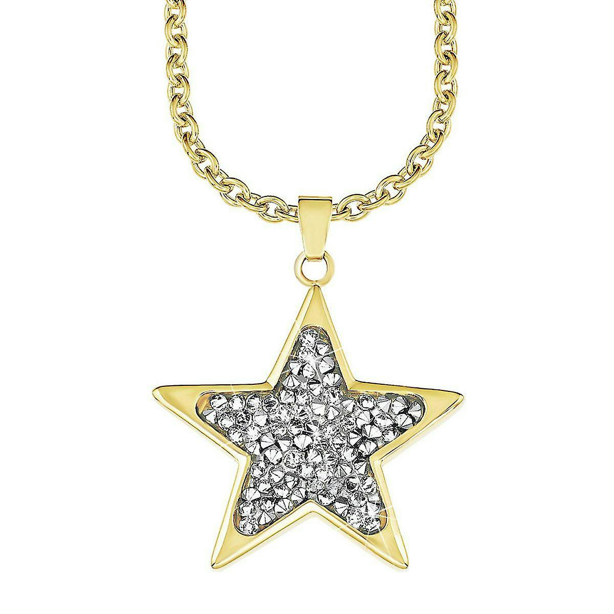 Collar de acero inoxidable con cristales y colgante dorado