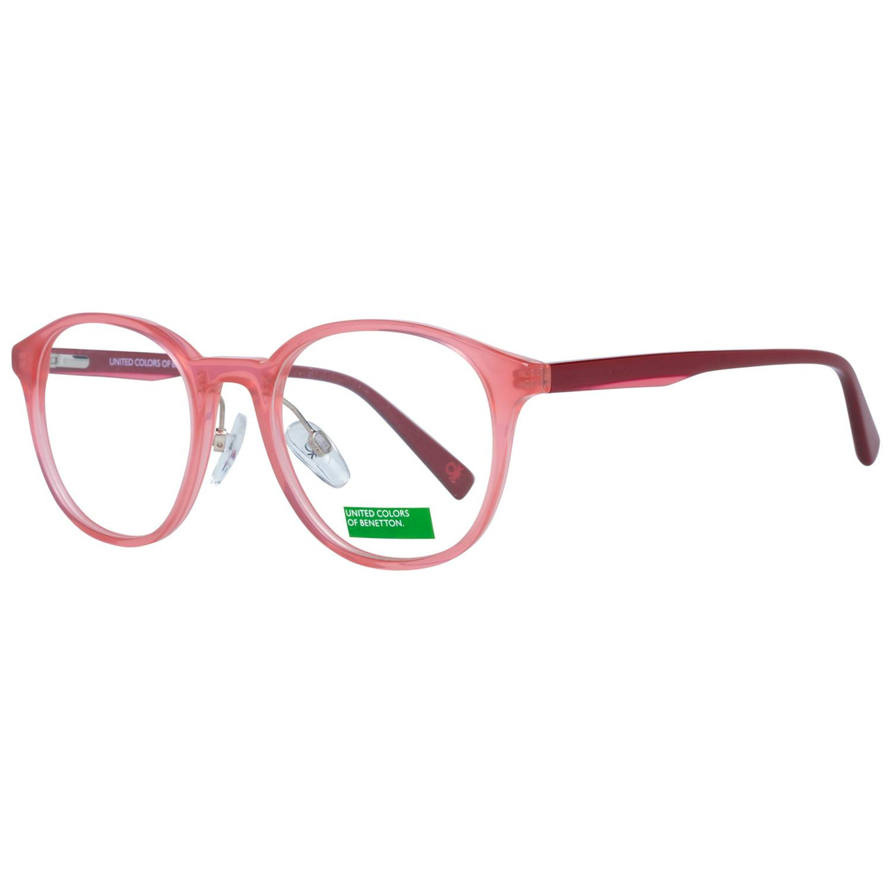 Montura óptica redonda rosa con estuche
