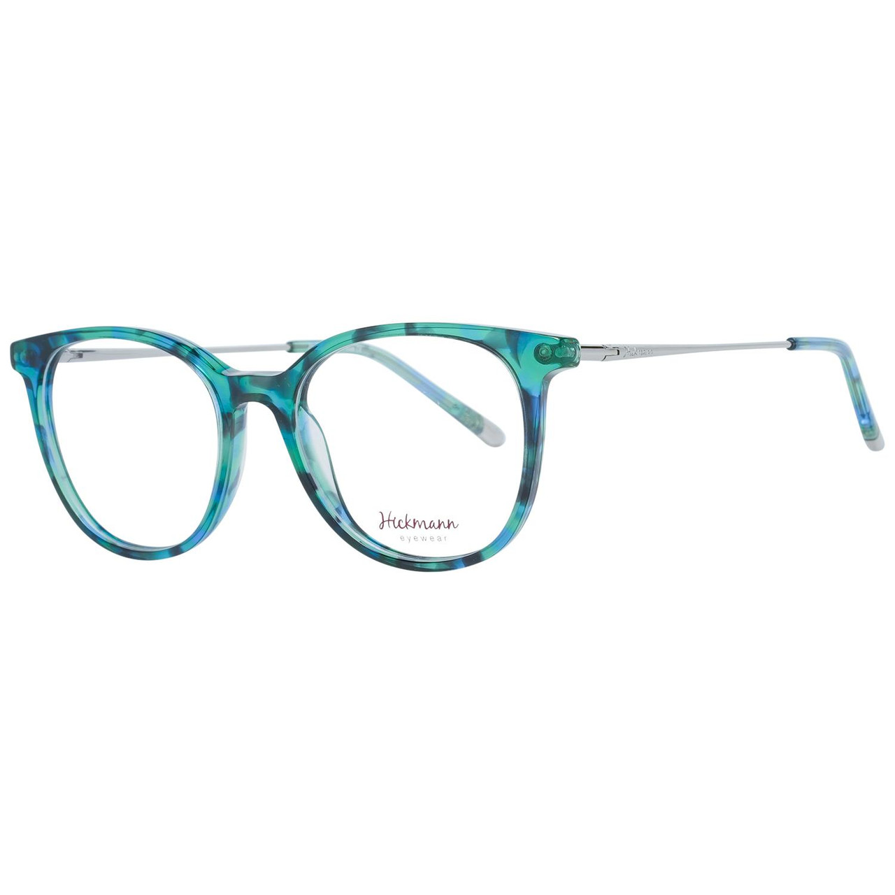 Montura óptica redonda de acetato verde con funda de marca