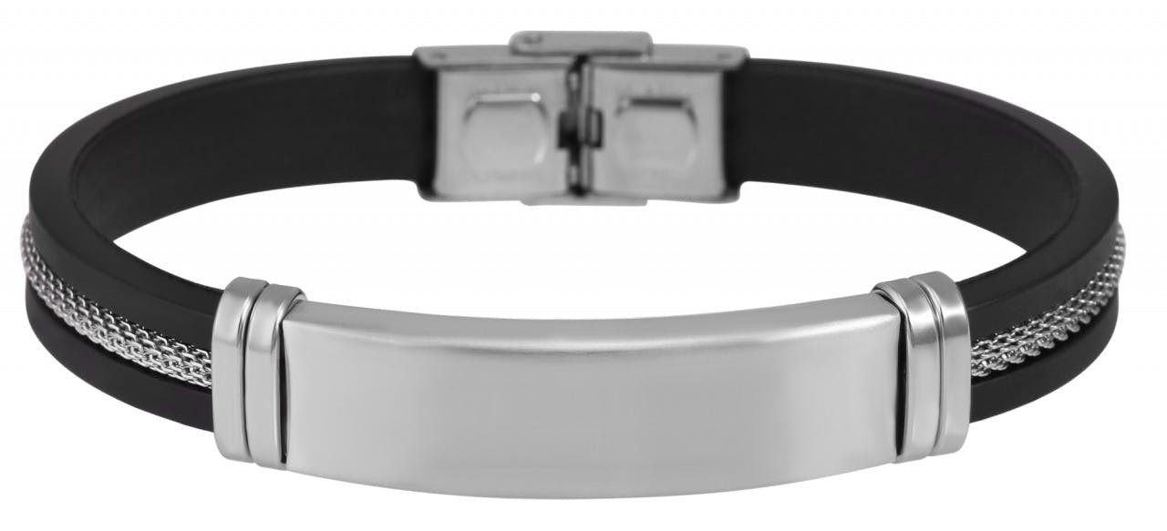Pulsera de silicona con cadena y placa de acero inoxidable