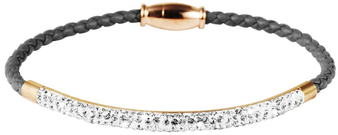 Pulsera de cuero sintético trenzado con elemento de acero y piedras simuladas