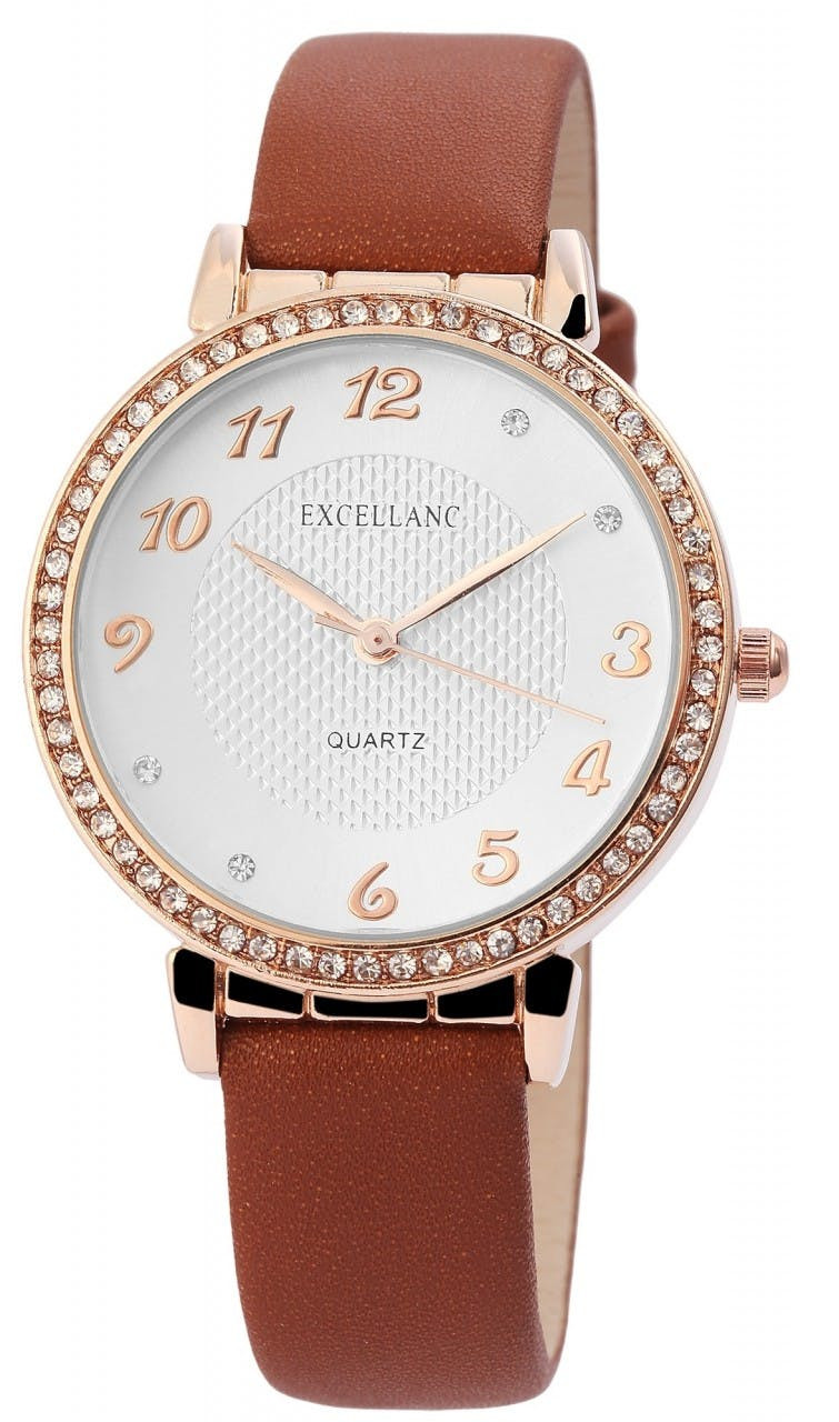 Women's watch with faux-leather strap and crystal accents