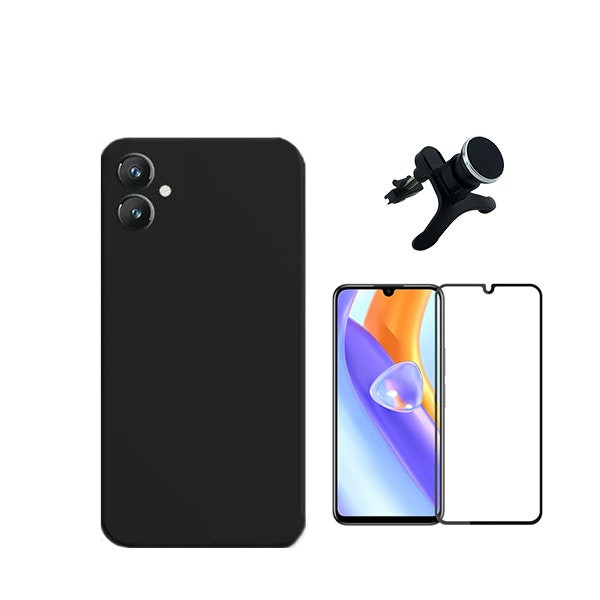 Kit: Tempered Glass Full Cover + Liquid Silicone Case + Magnetic Car Mount