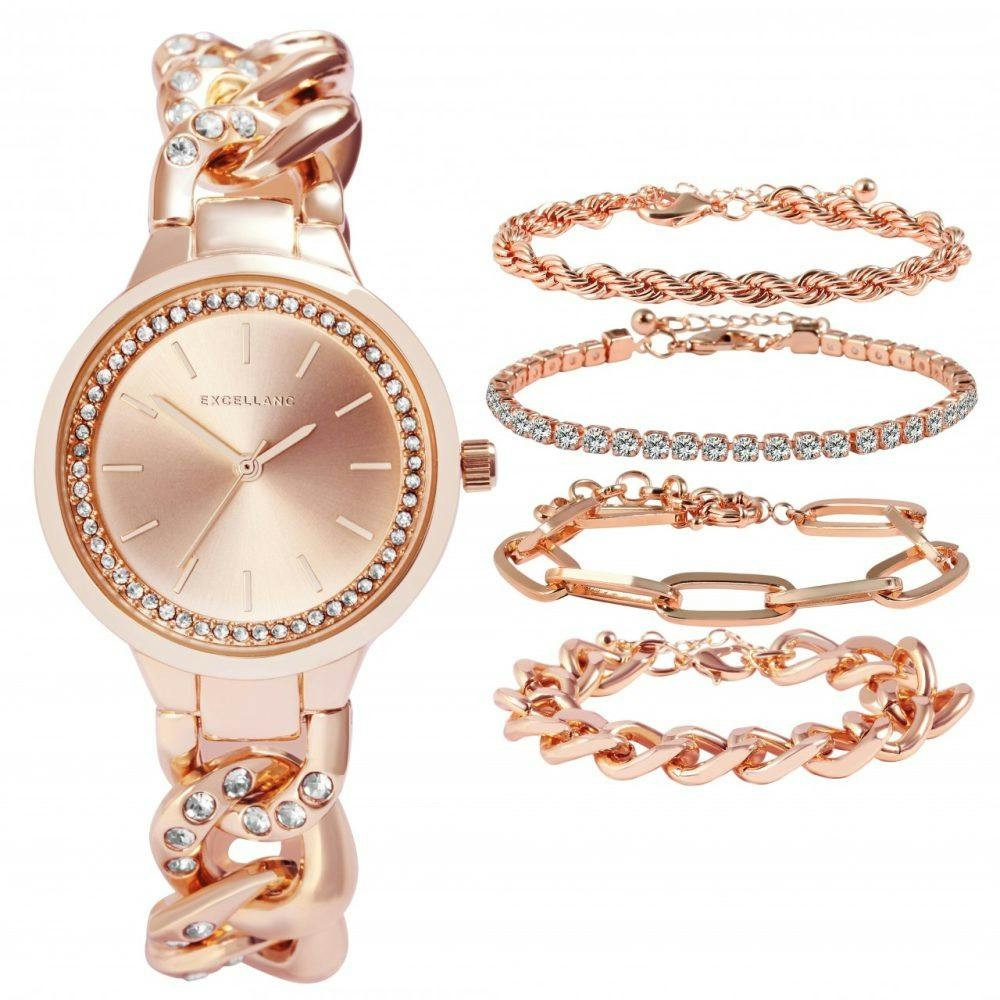 Reloj analógico de mujer con 4 pulseras coordinadas