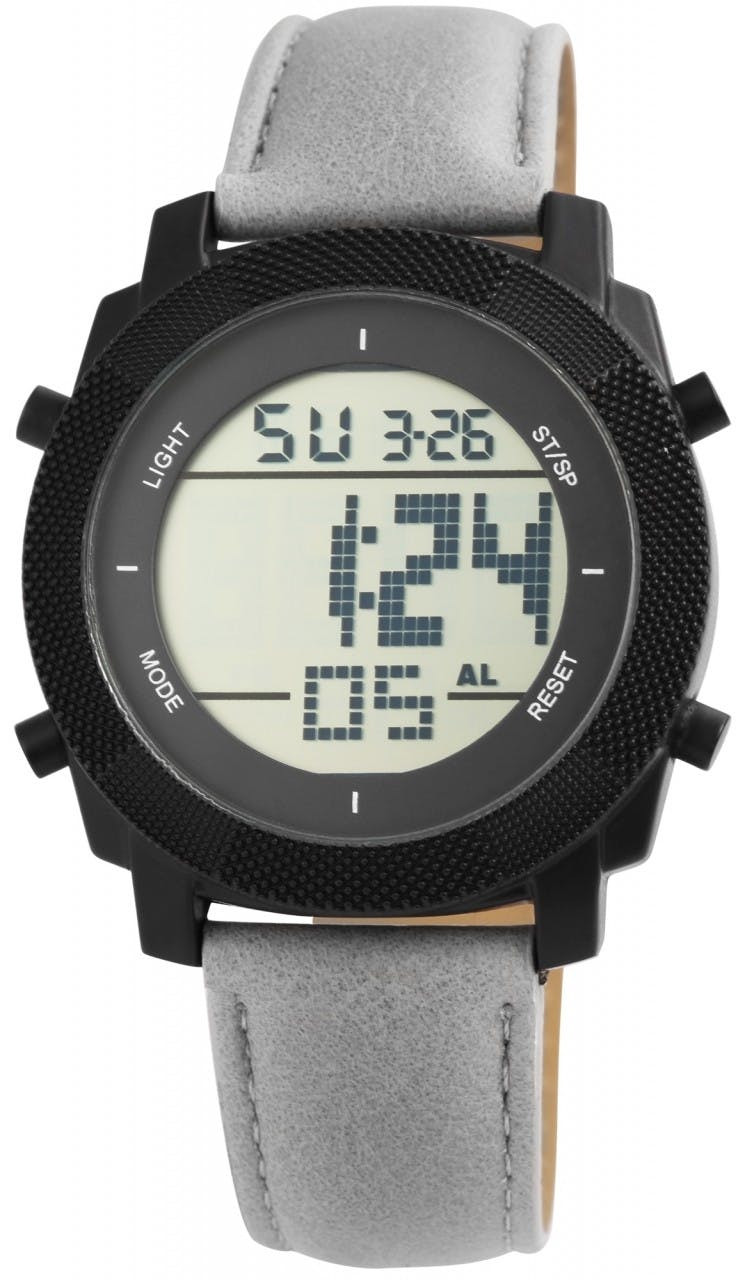 Reloj analógico de hombre con correa de piel sintética y caja metálica 45 mm
