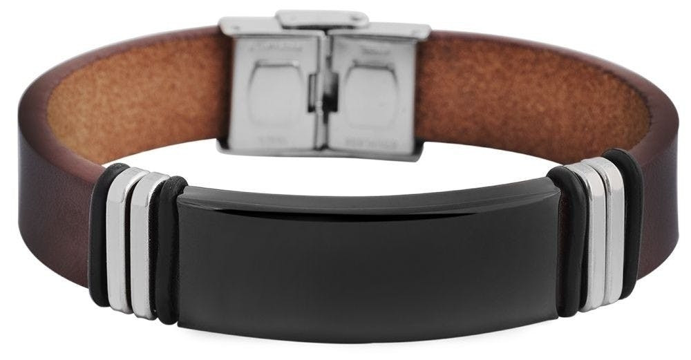 Pulsera de cuero con elemento de acero inoxidable