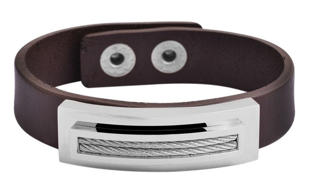 Pulsera de piel genuina con elemento de acero inoxidable