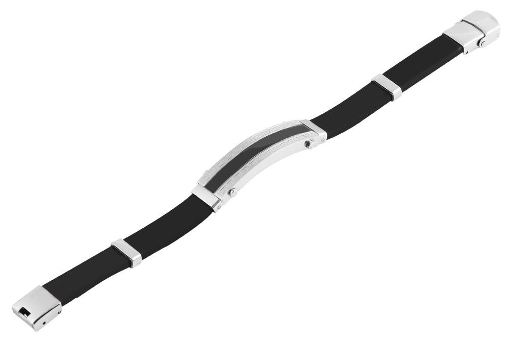 Pulsera de acero inoxidable con detalles en goma negra