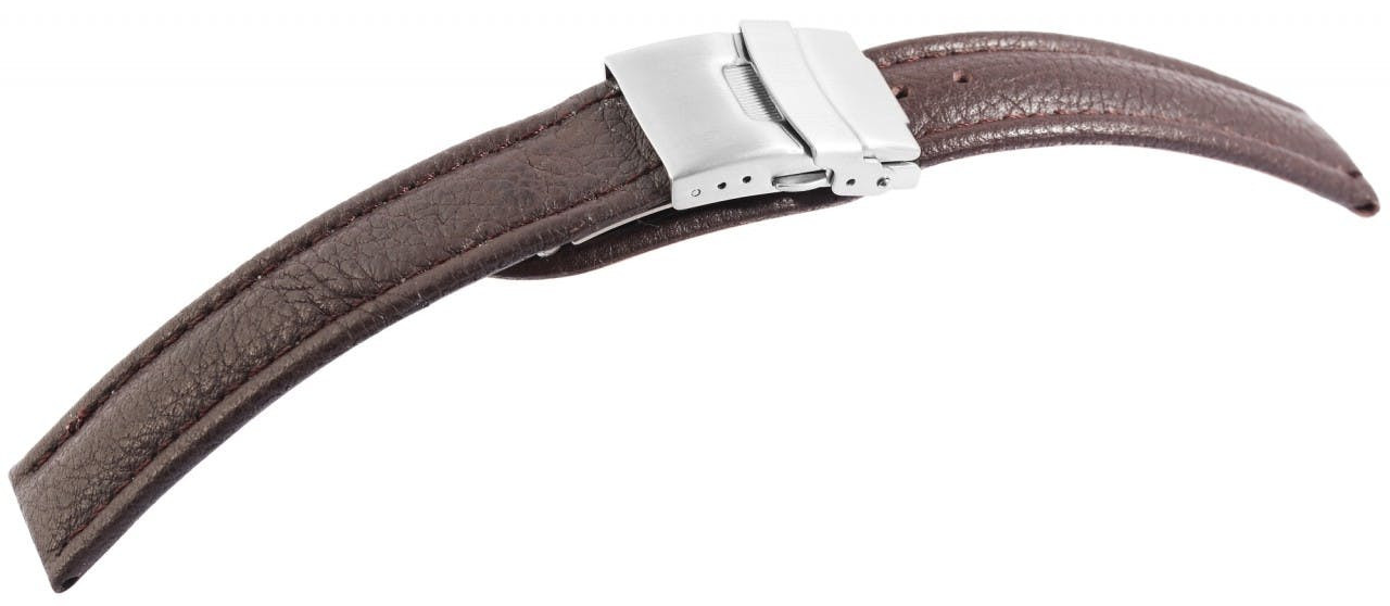 Genuine brown leather watch strap 18 mm with stainless steel folding clasp
