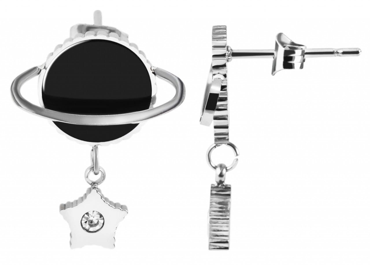 Pendientes de acero inoxidable con planeta y estrella con strass