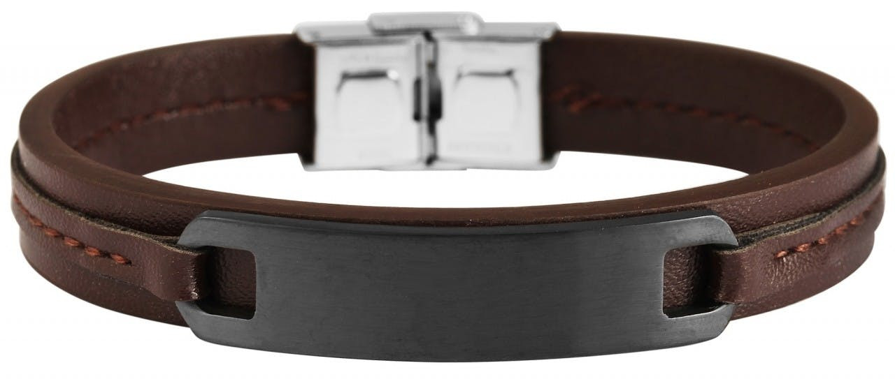 Pulsera de piel genuina con placa de acero inoxidable