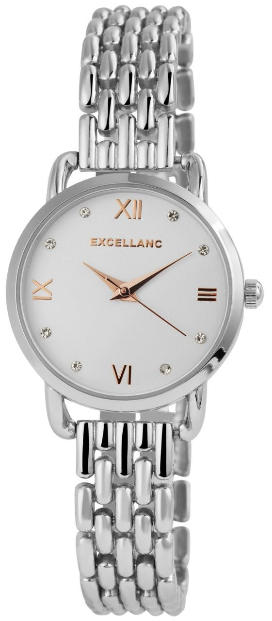 Ladies analog watch with metal bracelet and sparkles