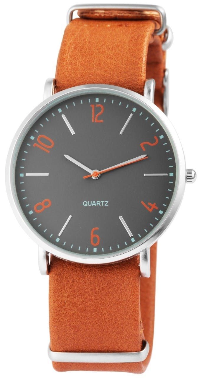 Reloj analógico para hombre con correa de piel sintética y caja de 43 mm