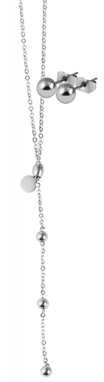 Conjunto collar y pendientes bolas en acero inoxidable