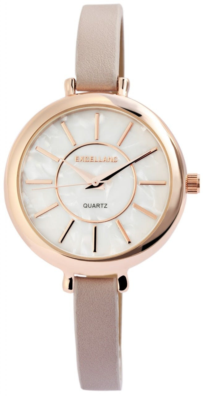 Excellanc women's faux leather wristwatch with metal case