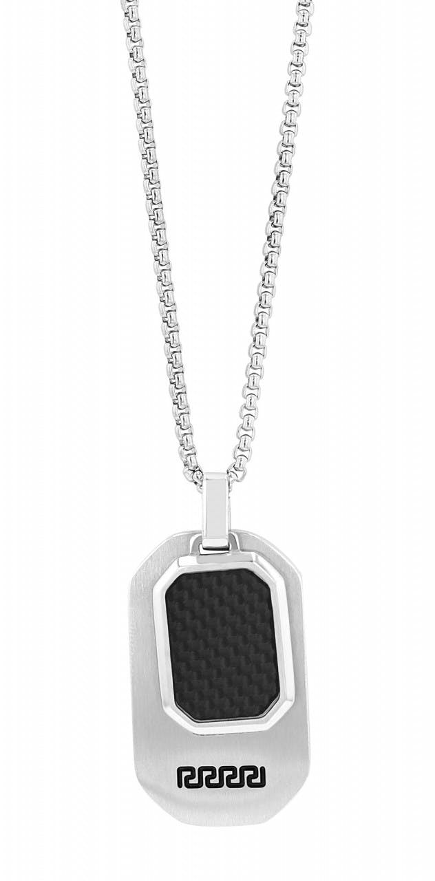 Stainless steel necklace with matte silver and carbon pendants