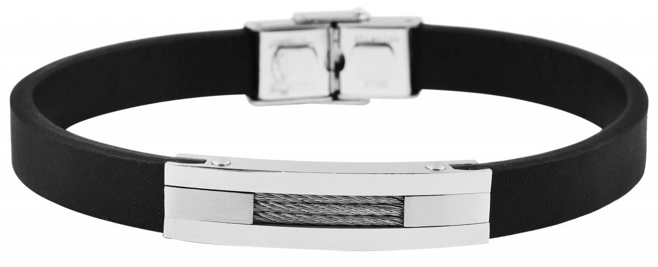Pulsera de piel genuina con detalle en acero inoxidable
