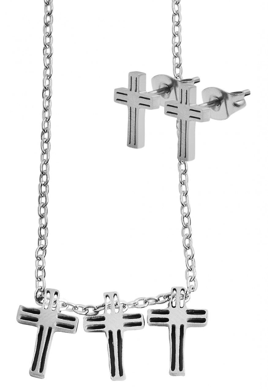 Stainless steel necklace and cross earrings set