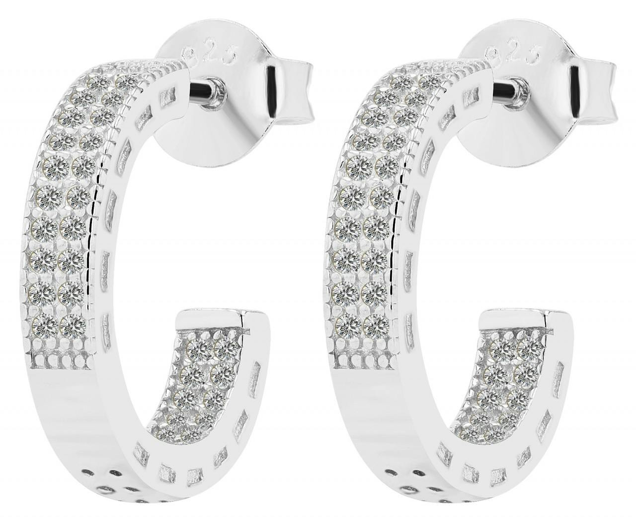 Hoop earrings with zirconia in 925 sterling silver rhodium plated