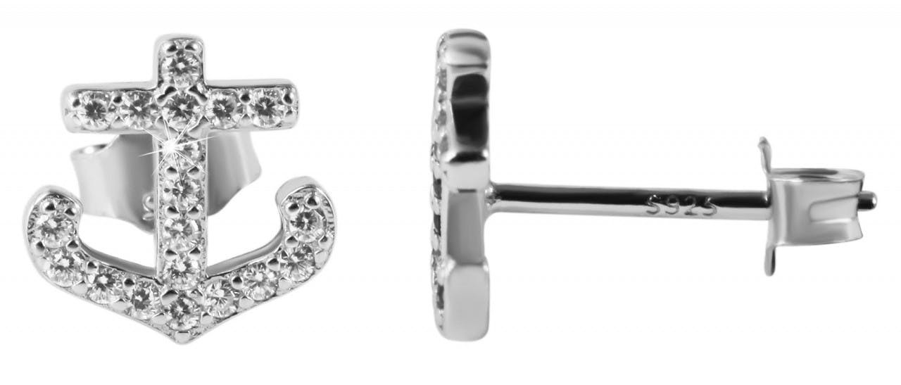 Pendientes ancla plata 925 con baño de rodio y circonitas
