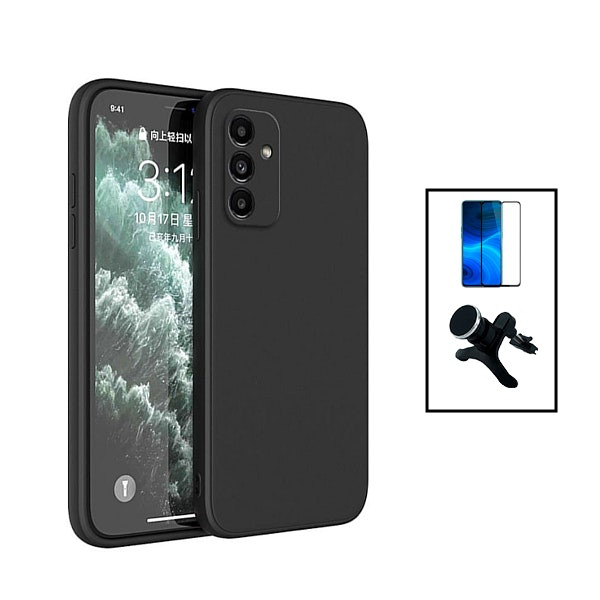 Kit protector vidrio Full Cover 5D con funda de silicona y soporte magnético para Samsung Galaxy A24 4G - Negro