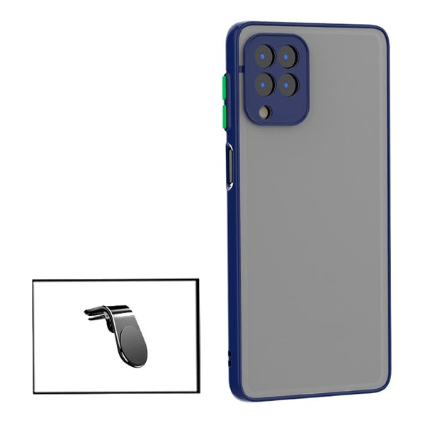 Kit Capa Anti Choque Camera Protection + Suporte Magnético L Safe Driving Carro para Samsung Galaxy A12 - Azul