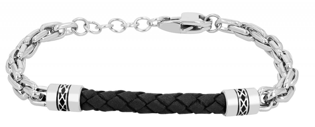 Pulsera de cuero trenzado y acero inoxidable 316L
