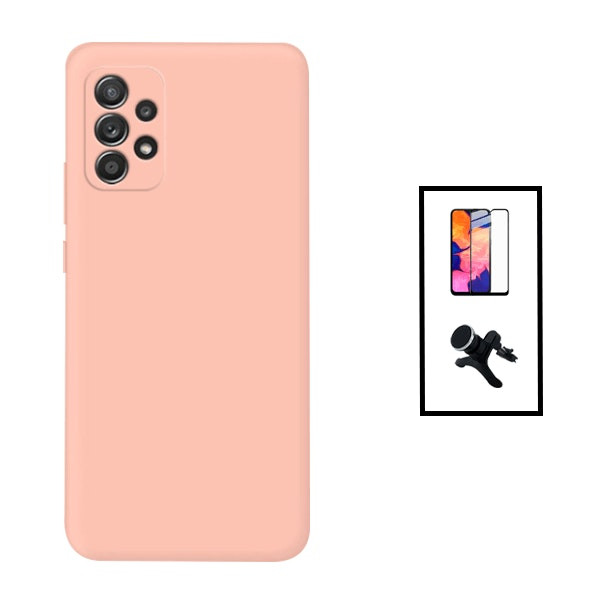 Kit: tempered glass full cover + liquid silicone case + magnetic car mount