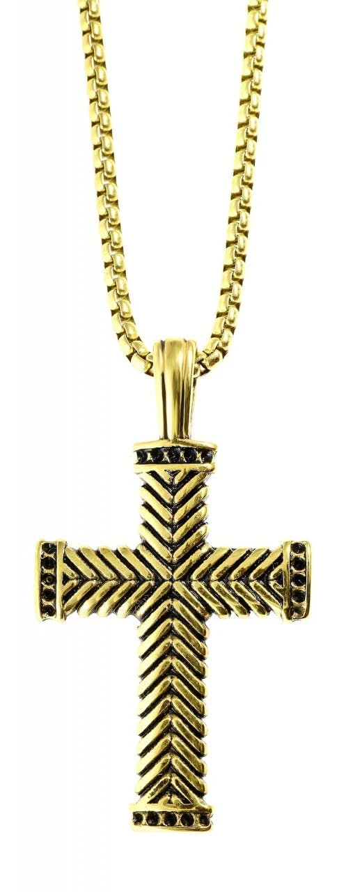 Stainless steel necklace with cross pendant and pea chain