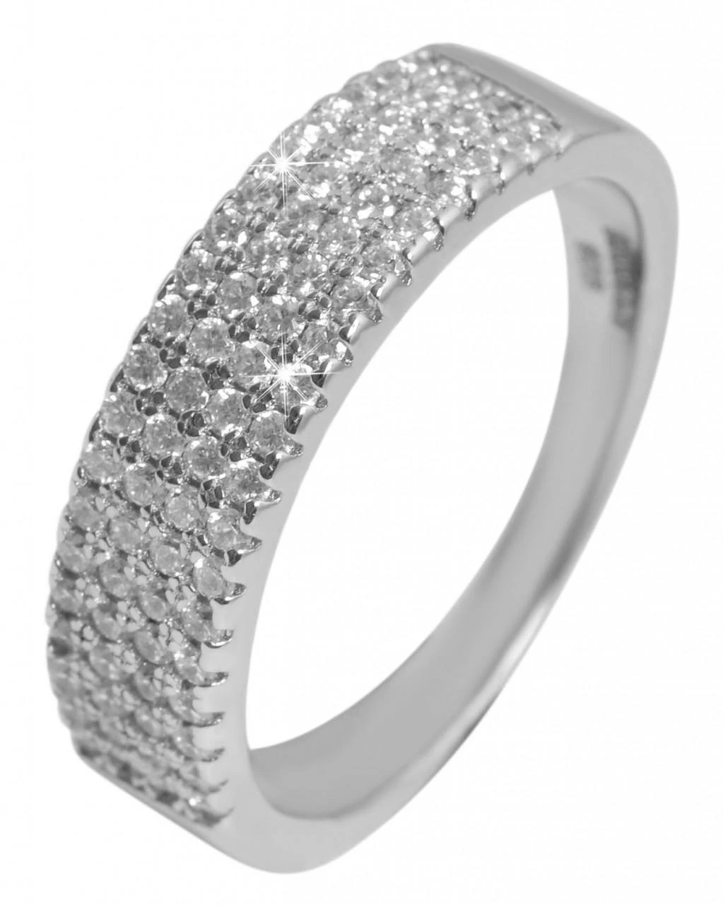 Anillo con circonitas bañado en rodio