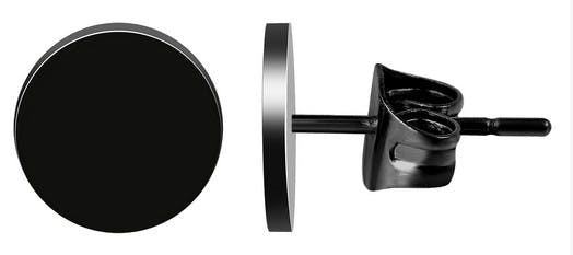 Pendientes redondos de acero inoxidable negros