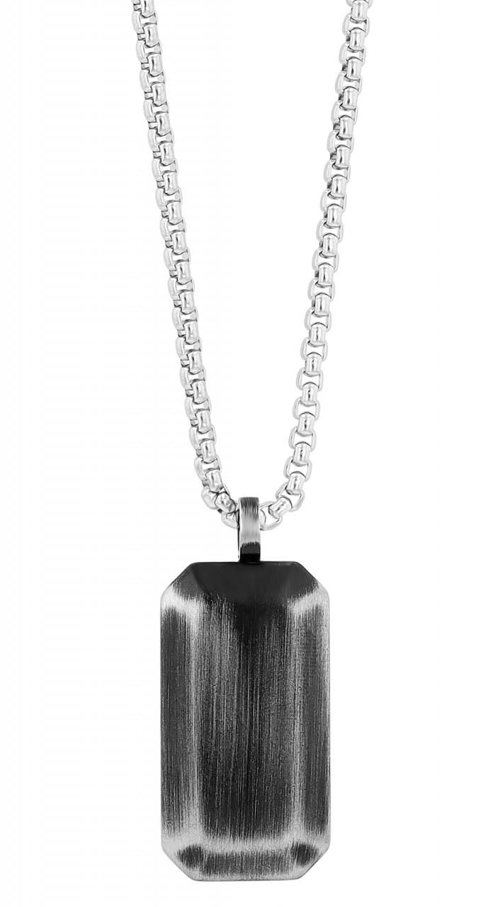 Collar de acero inoxidable con placa rectangular negra mate