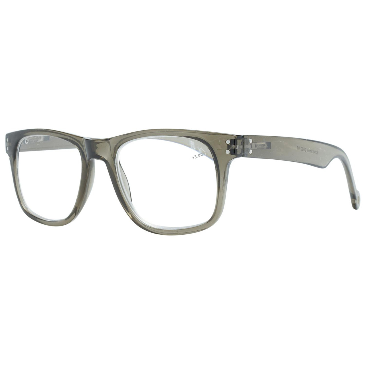 Reading by Red rectangular full-frame reading glasses grey clear lenses +3.00 D