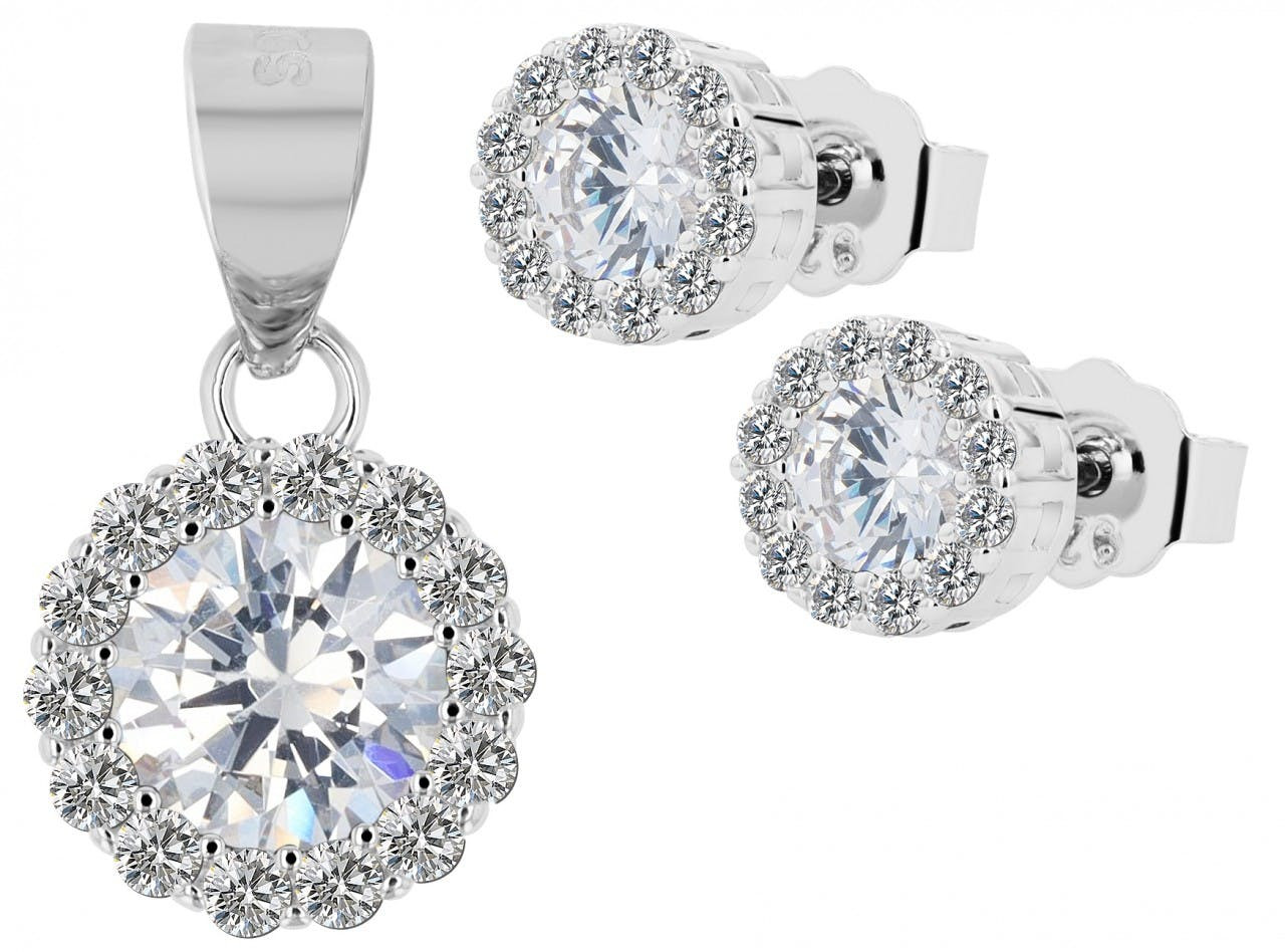 Pendant and stud earrings set in 925 silver plated in rhodium with cubic zirconia