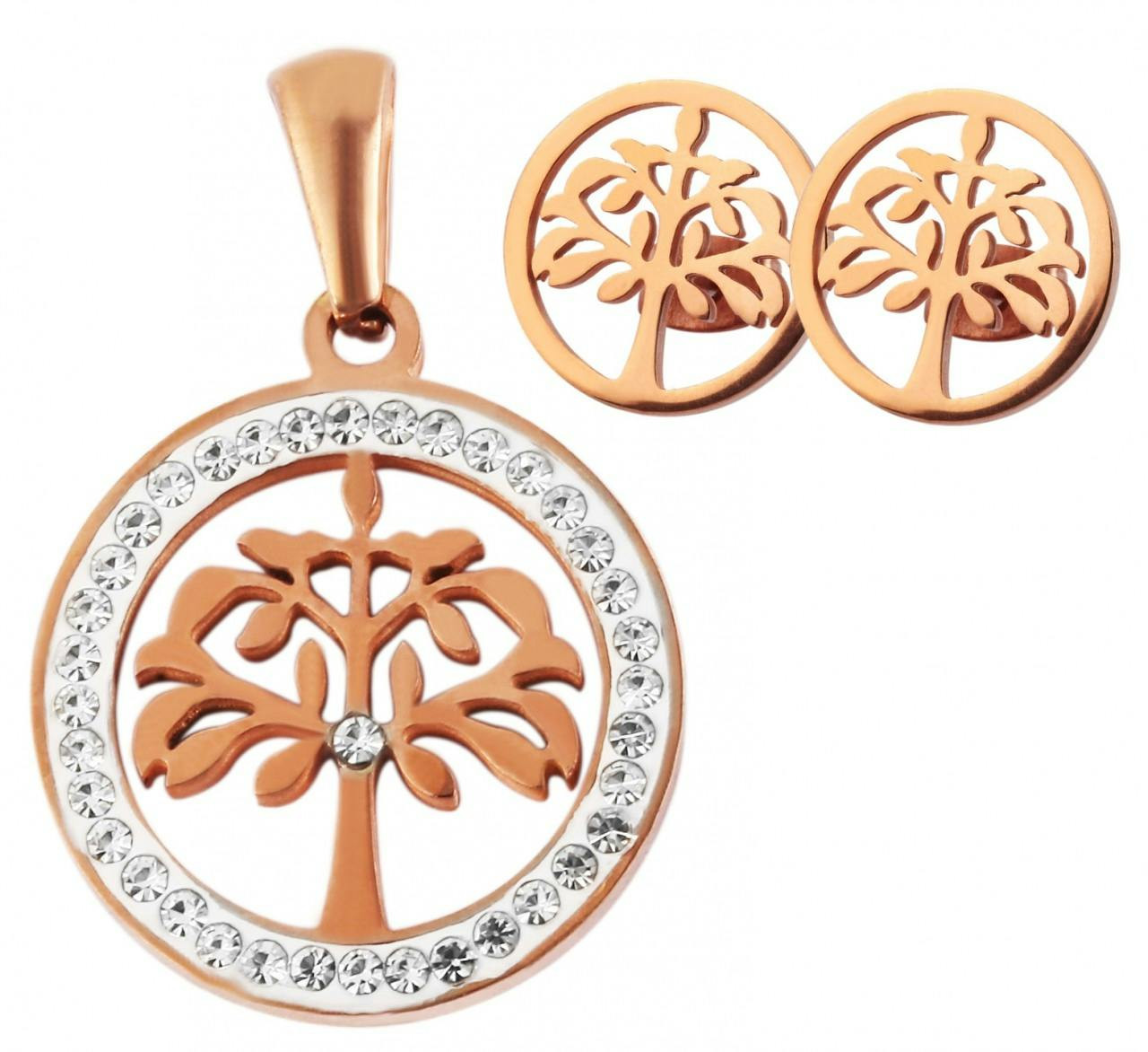 Conjunto colgante y pendientes Árbol de la Vida acero inoxidable