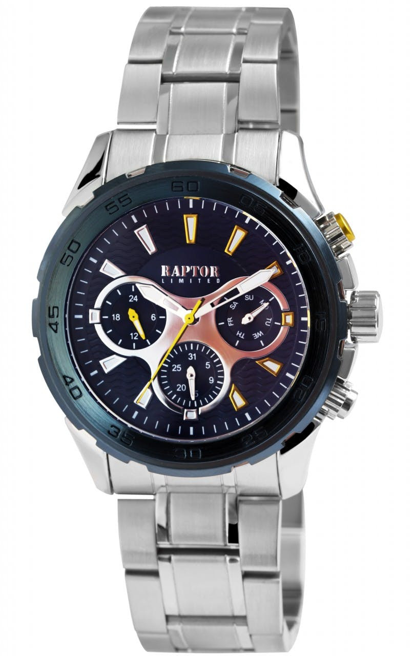 Reloj analógico multifuncional de hombre con pulsera en acero inoxidable