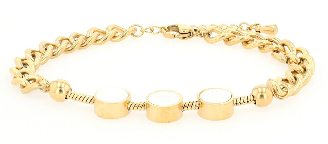 Stainless steel bracelet with mother-of-pearl elements