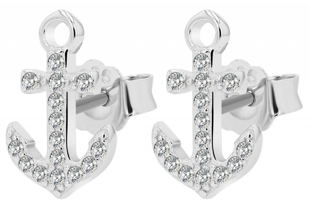 Pendientes ancla en plata 925 bañados en rodio