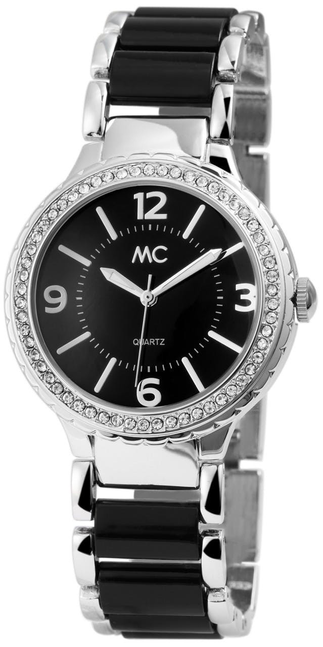 Women's quartz wristwatch with stainless steel bracelet and crystal accents