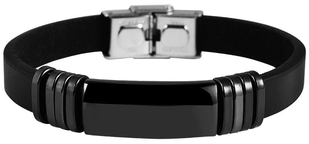 Pulsera de cuero genuino con elemento de acero inoxidable negro