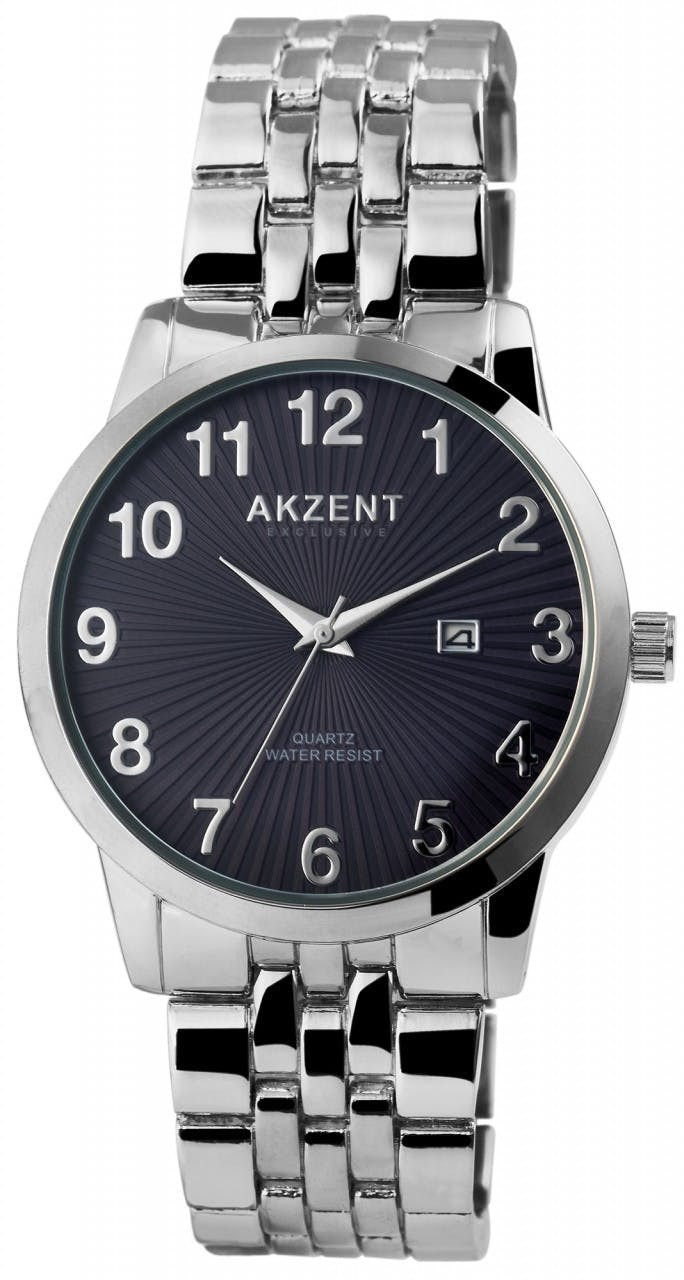 Akzent men's analog metal wristwatch with fluted dial