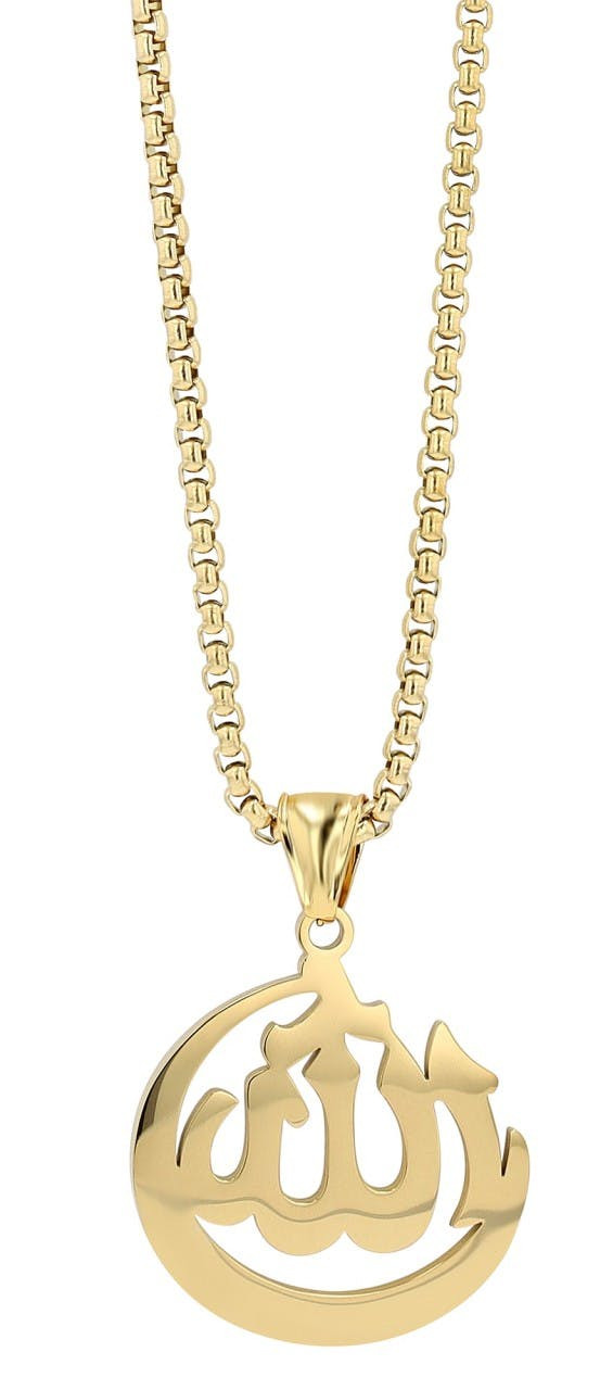 Collar con colgante en escritura árabe en acero inoxidable dorado