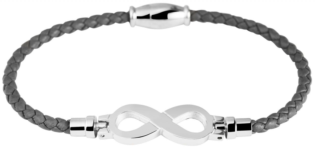 Braided leather bracelet with infinity pendant