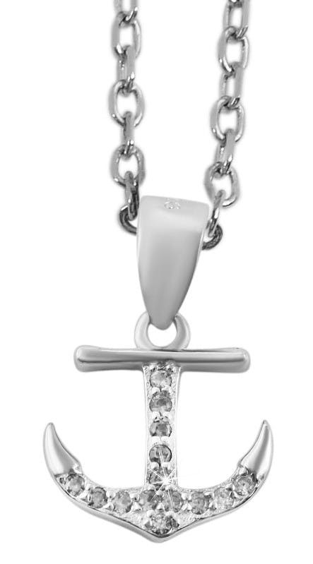 Colgante ancla en plata 925 con circonitas y baño de rodio