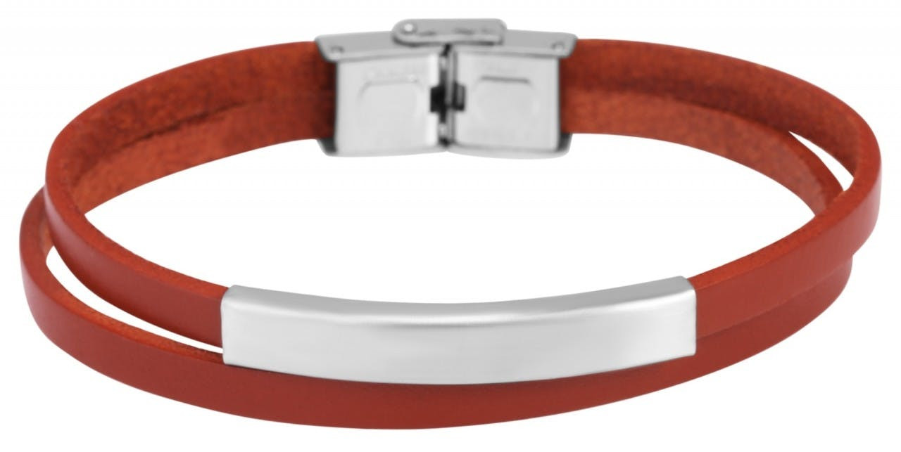 Pulsera de cuero genuino con placa de acero inoxidable