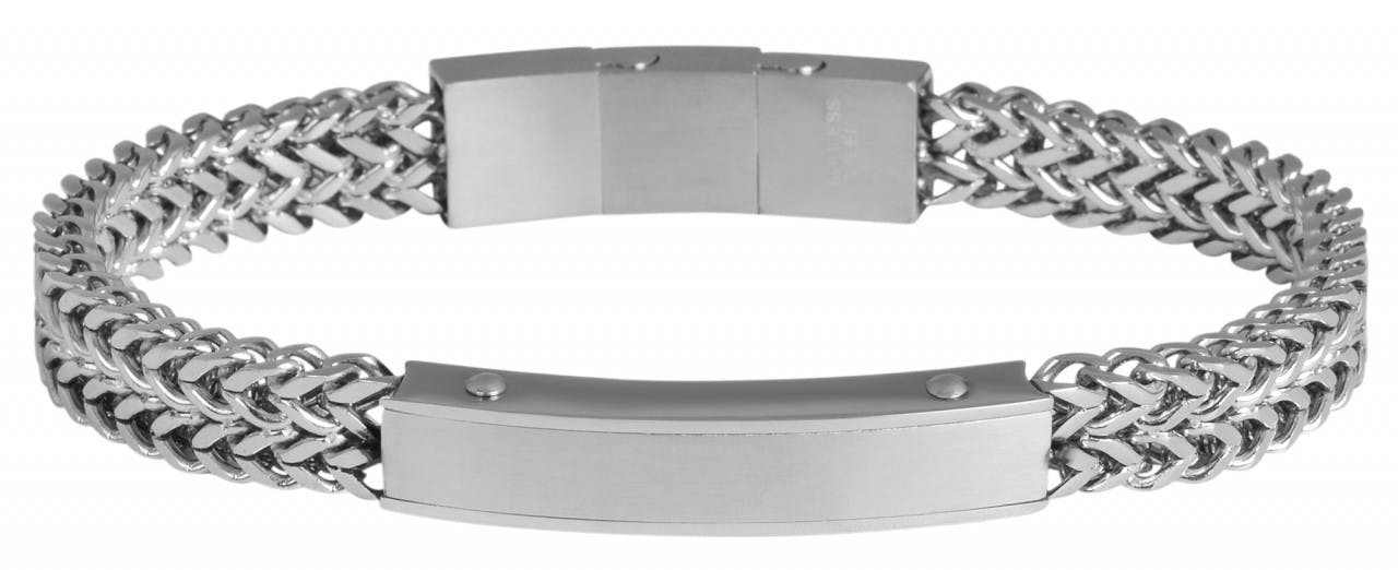 Engraved stainless steel bracelet silver