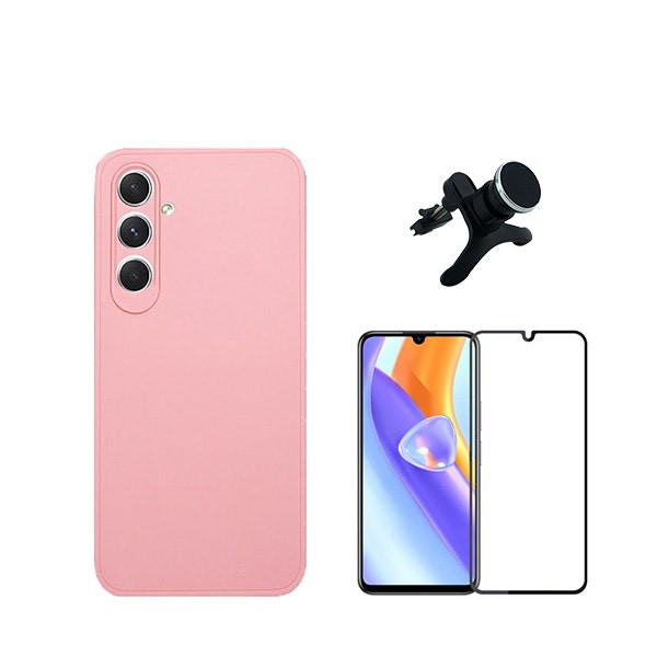Glass Screen Protector 5D Full Cover Kit with Silicone Case and Magnetic Car Mount for Samsung Galaxy M15