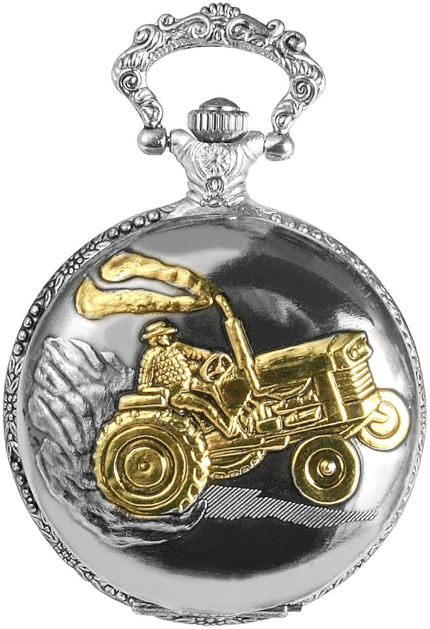 Reloj de bolsillo analógico con respaldo floral y cadena con patrón de serpiente