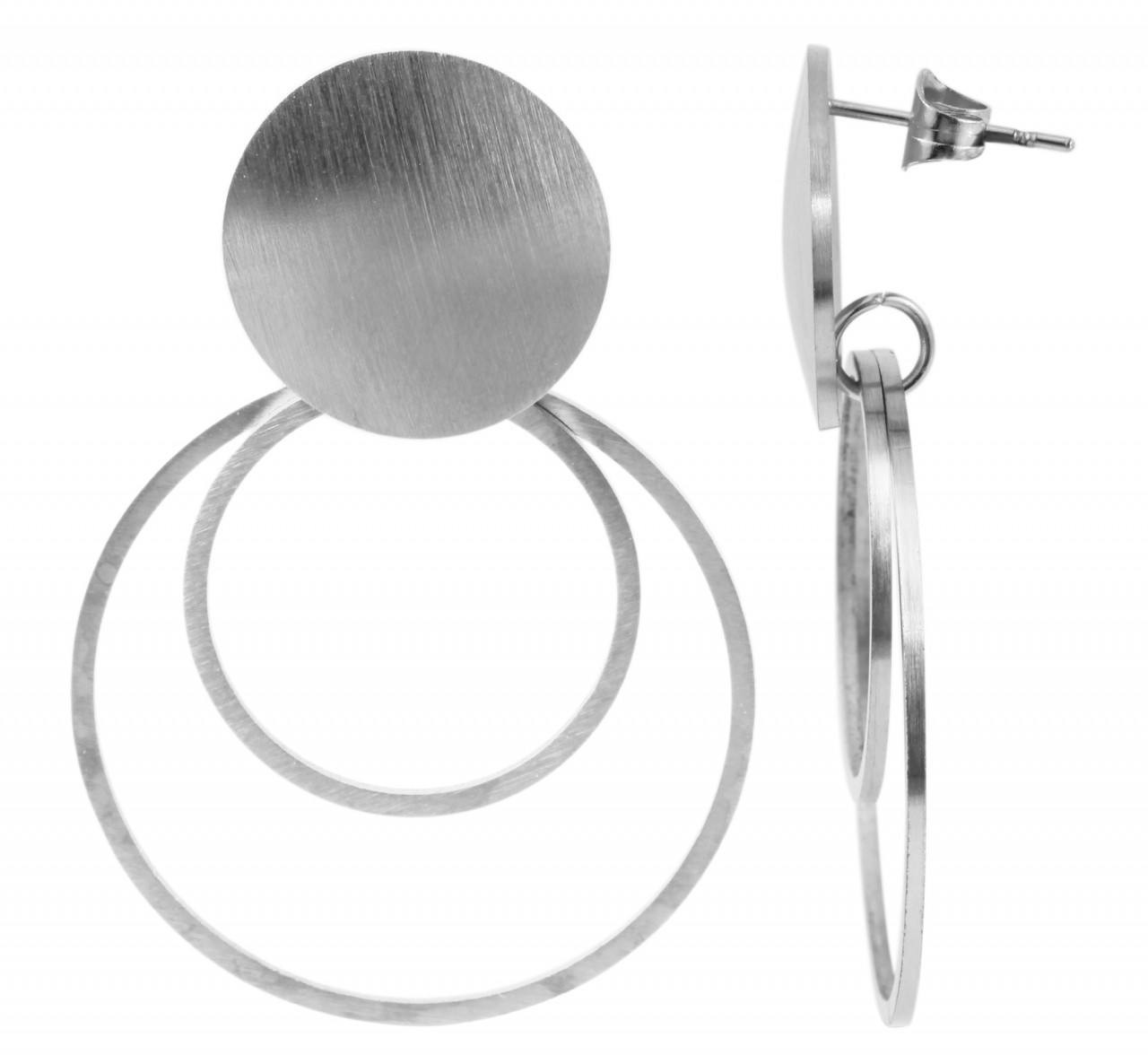 Pendientes colgantes en acero inoxidable con elementos redondos
