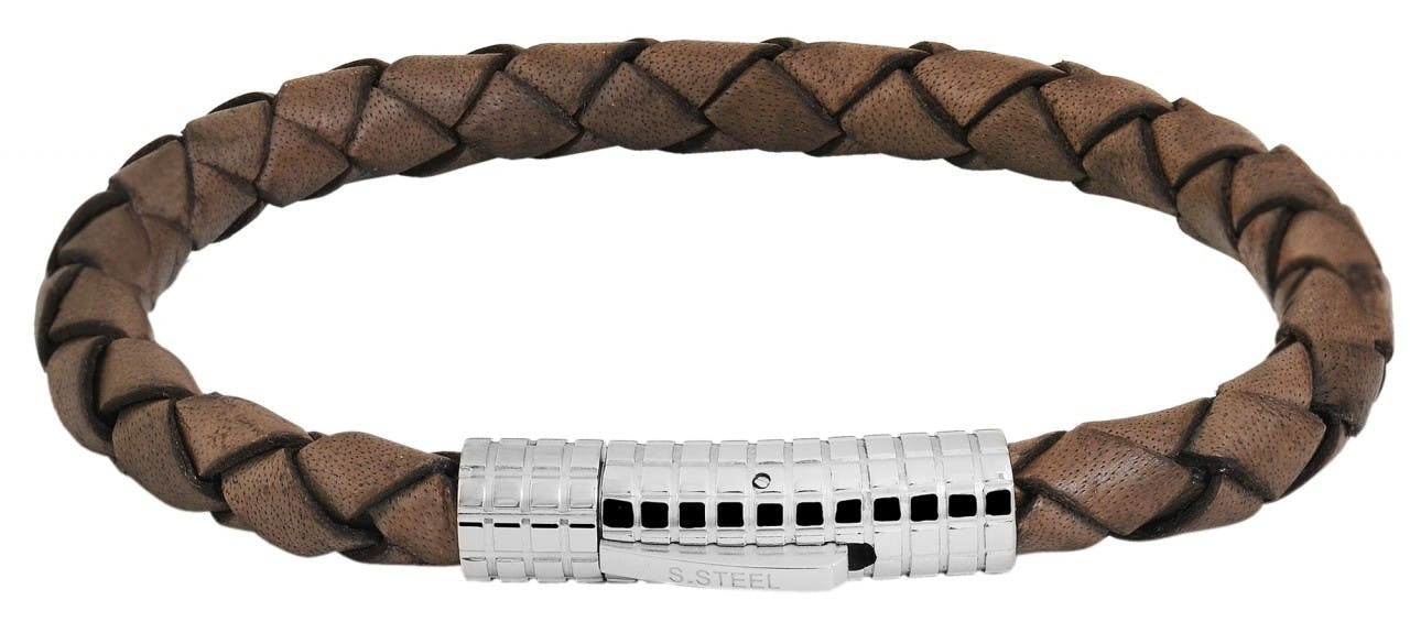 Pulsera de cuero trenzado con cierre de acero inoxidable